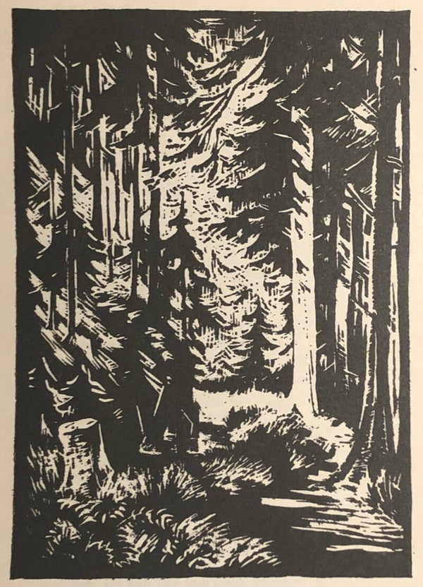 Arthur Herold (XX-XX)  Houtsnede 'Waldinneres - Pad in het woud' ~1923