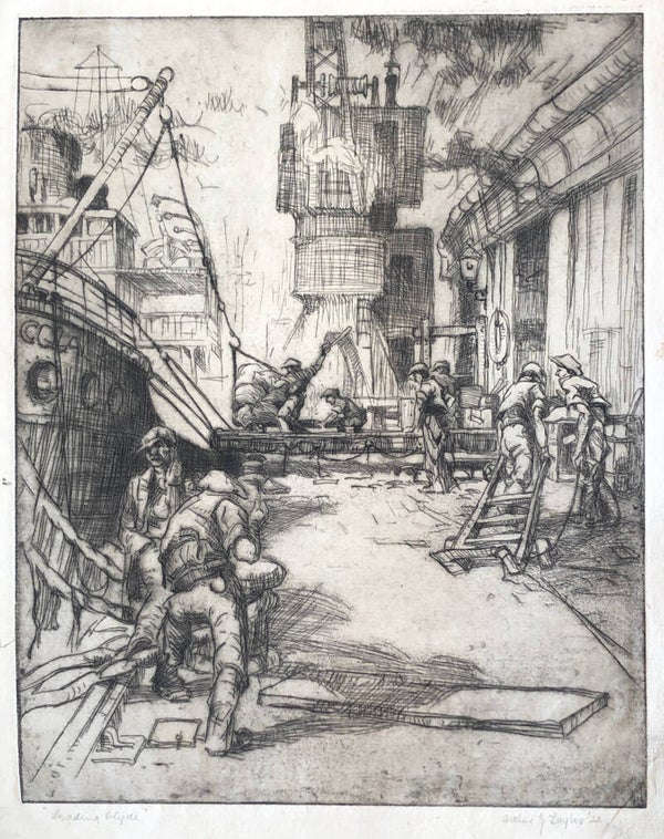 Arthur J. Taylor Droge naald ets 'Loading Clyde' 1922.  Gesigneerd