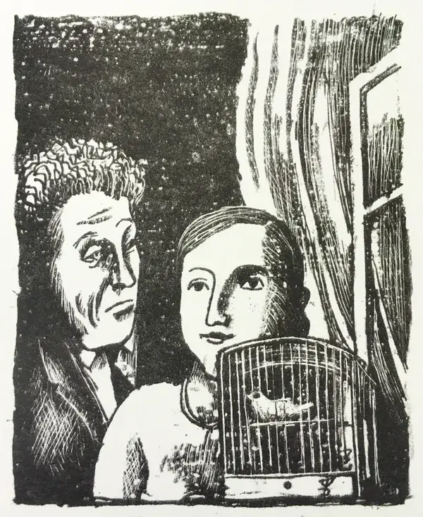 August Wilhelm Dressler (1886-1970 Berlin)  Lithographie 'Knabe met Vogel' 1967