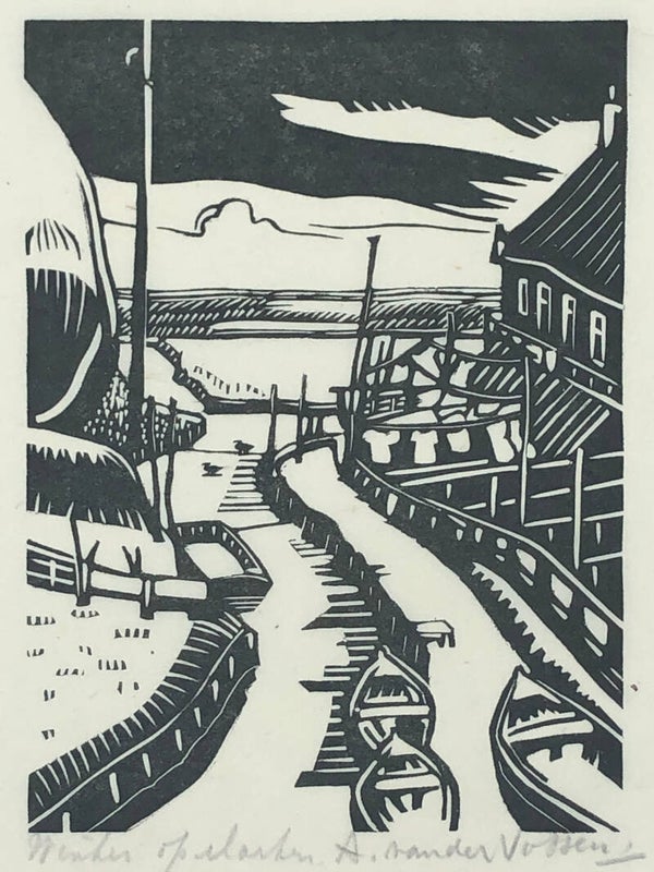 André van der Vossen (1893–1963)  Houtsnede 'Winter op Marken' ~1925  Gesigneerd met potlood