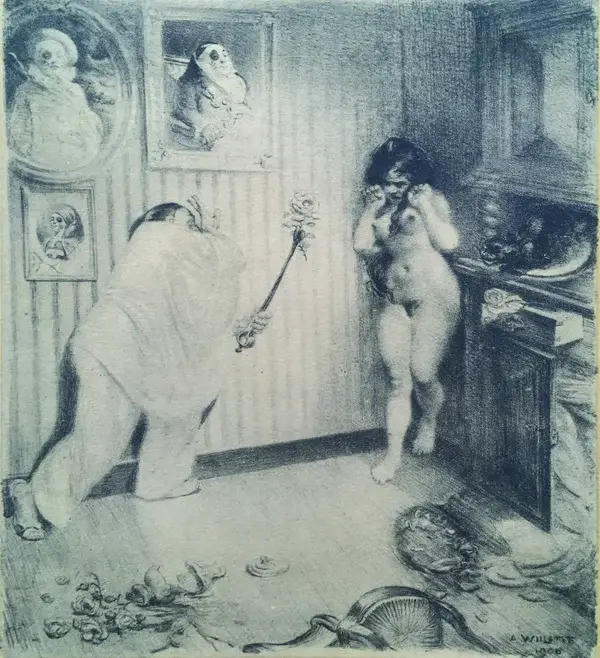 Adolphe Willette (1857-1926)  Ets 'La Colere' 1900  Gesigneerd met potlood