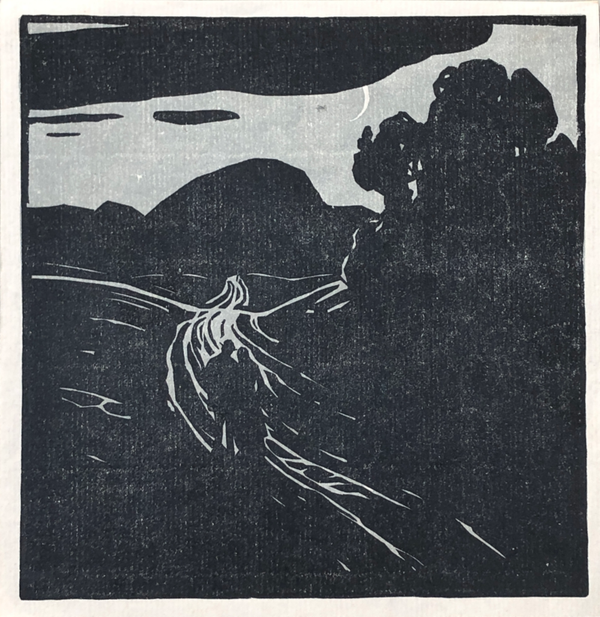 Karl Müller (auch Carl Müller 1862–1938)  Kleurenhoutsnede 'Romantische avondwandeling' 1902/03