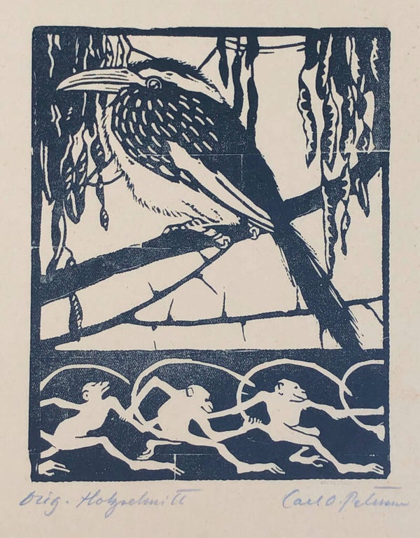 Carl Olof Petersen (Sweden 1881-1939)  Houtsnede 'Exotische vogel' circa 1923 o.v.  Gesigneerd met potlood