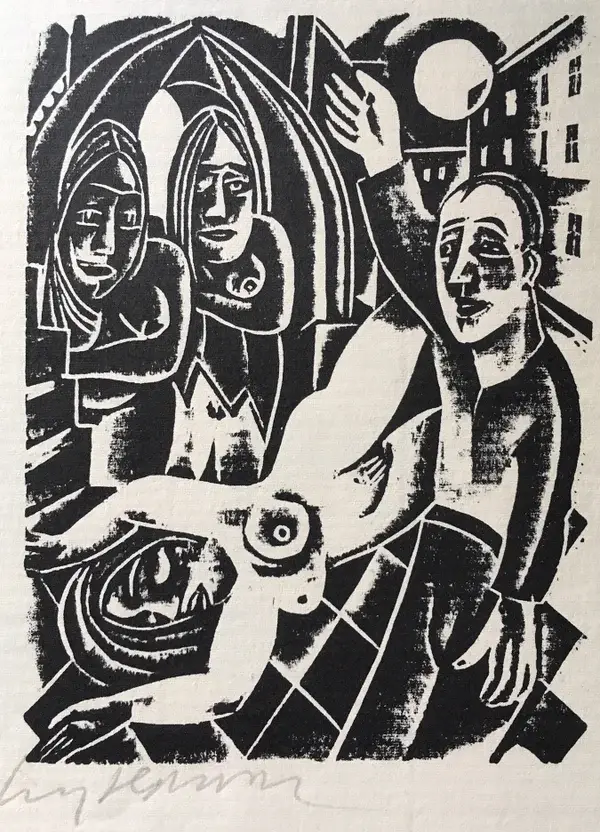 Carry Hauser (Oostenrijk 1895-1985)  Houtsnede 'Naakt' ~1925  Gesigneerd met potlood