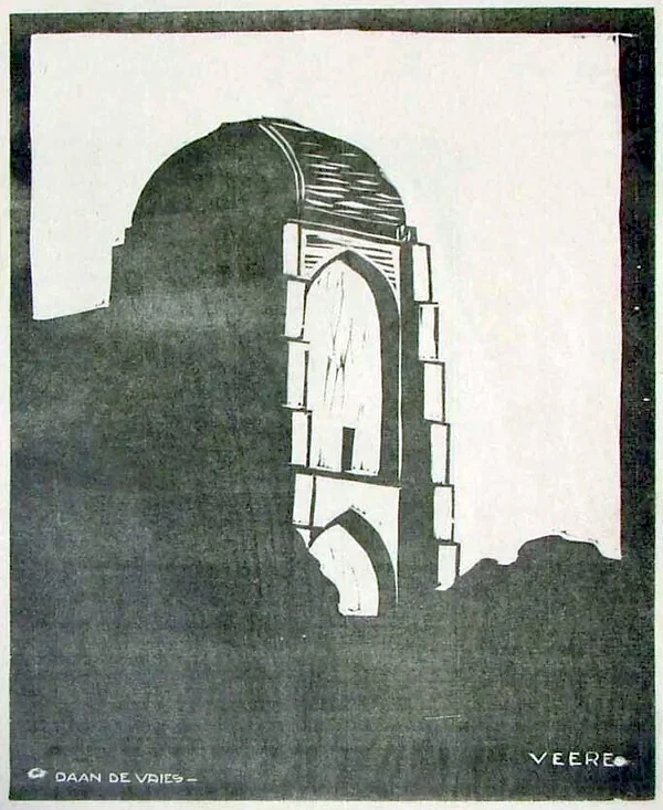 Daan de Vries (1895-1959) Houtsnede 'Veere' 1919