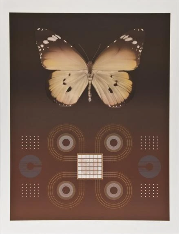David Haiden (XX)  Kleurenlithografie 'Butterfly matrix' 1980  Gesigneerd met potlood