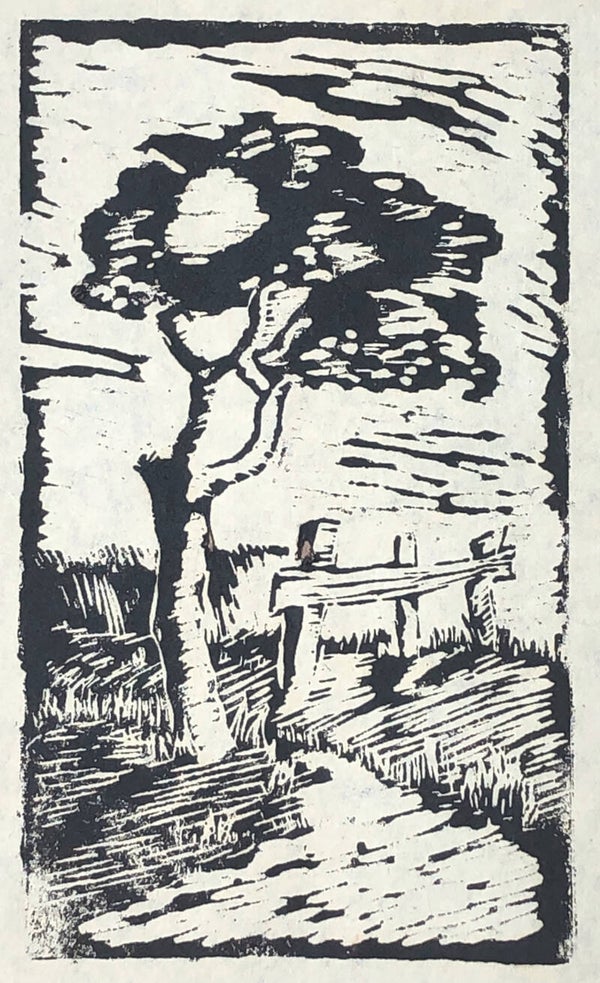 D. Bürger (XX-XX)  Houtsnede 'Boom bij hekje' ~1920