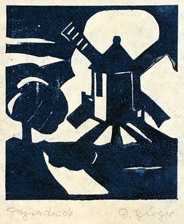 D. Bürger (XX-XX)  Houtsnede 'Molen' ~1920  Gesigneerd met potlood