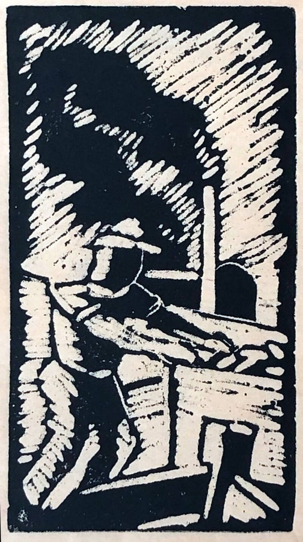 D. Bürger (XX-XX)  Houtsnede 'Arbeider in steenfabriek 2' ~1920
