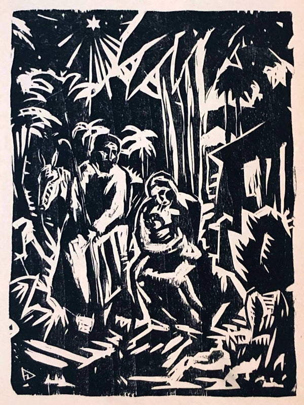 Evarist Adam Weber (1887-1968)  Houtsnede ‘Vlucht uit Egypte' ~1923