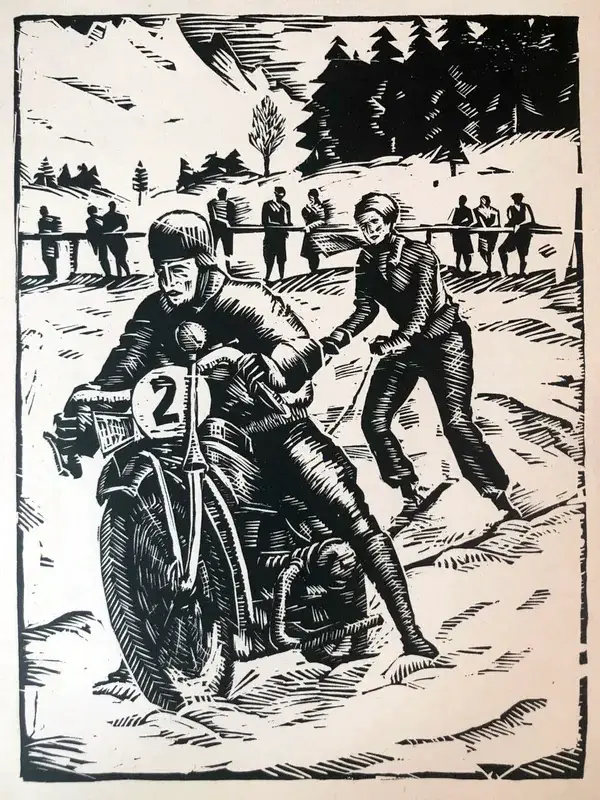 Evarist Adam Weber (1887-1968)  Houtsnede ‘Skikjöring' ~1925