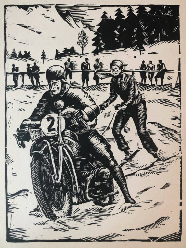 Evarist Adam Weber (1887-1968)  Houtsnede ‘Skikjöring' ~1925