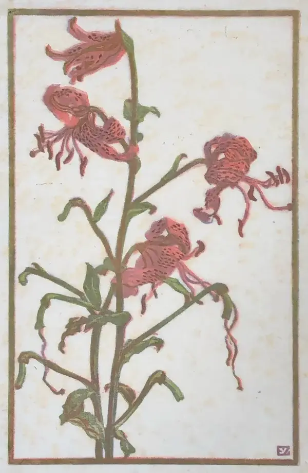 Else Zinkeisen(1871-1934)  Kleurenhoutsnede "Tijgerlelie" circa 1920