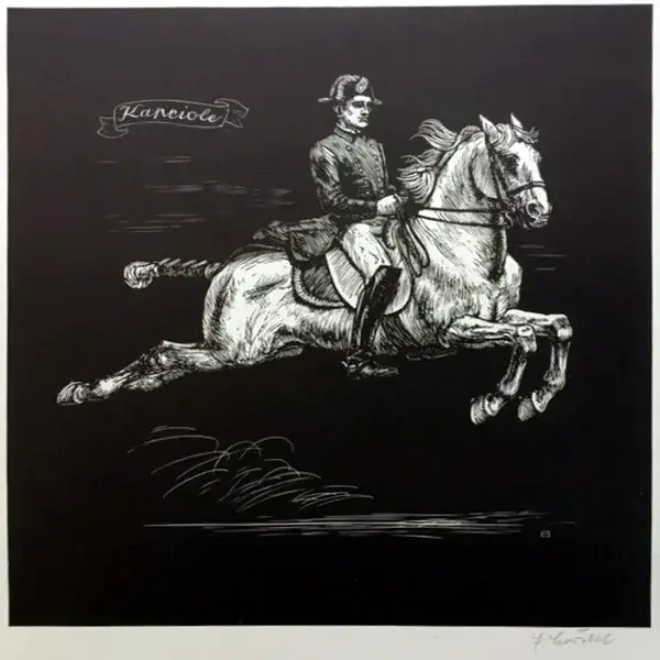 Emil Bröckl (1906->1988 Wien)  Houtsnede 'Kapriole' ~1955  Gesigneerd met potlood