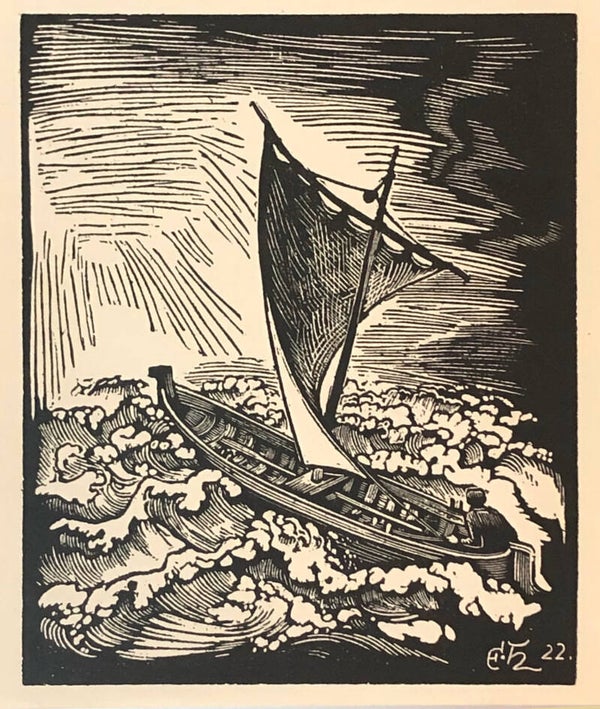 Emil Ernst Heinsdorff (1887-1948)  Houtsnede 'Zeilschip' ~1922