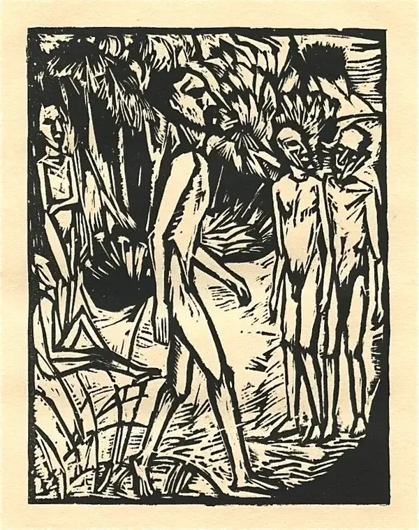 Erich Heckel (1883-1970 Germany)  Houtsnede 'Männer am Strand' 1919