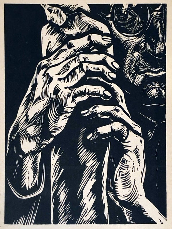 Erich Sperling (1904~1971)  Houtsnede 'Der Bildhauer' ~1925