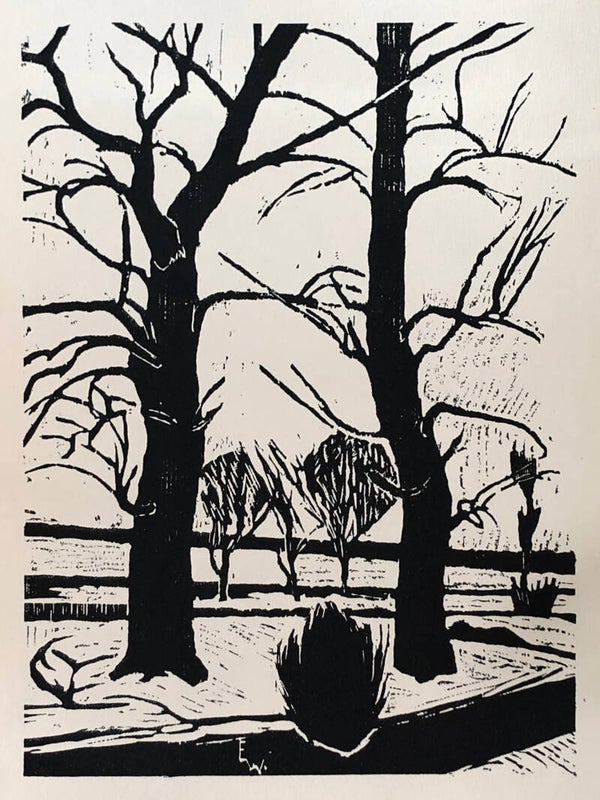 Erwin Weiss (1899–1979)  Houtsnede ‘Landschap met bomen en wegen' ~1935