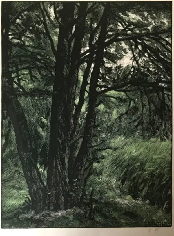 Franz Hein (1863-1927)  Kleurenhoutsnede 'Els / Erle' ~1920  Gesigneerd met potlood