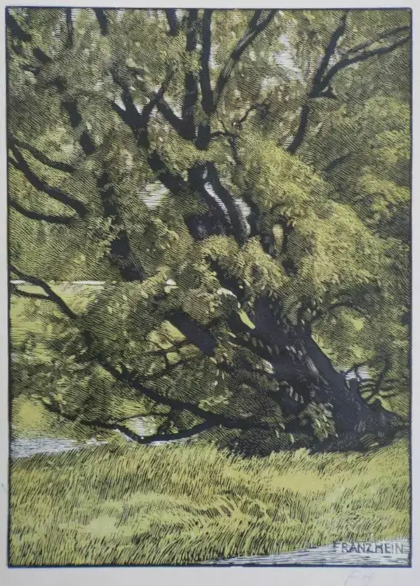 Franz Hein (1863-1927)  Kleurenhoutsnede 'Wilg / Weide' ~1920  Gesigneerd