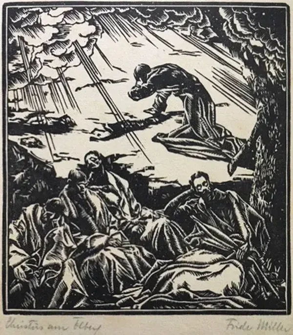 Fride Miller (1893 - 1962)  Houtsnede 'Chistis am Ölberg' ~1920  Gesigneerd met potlood