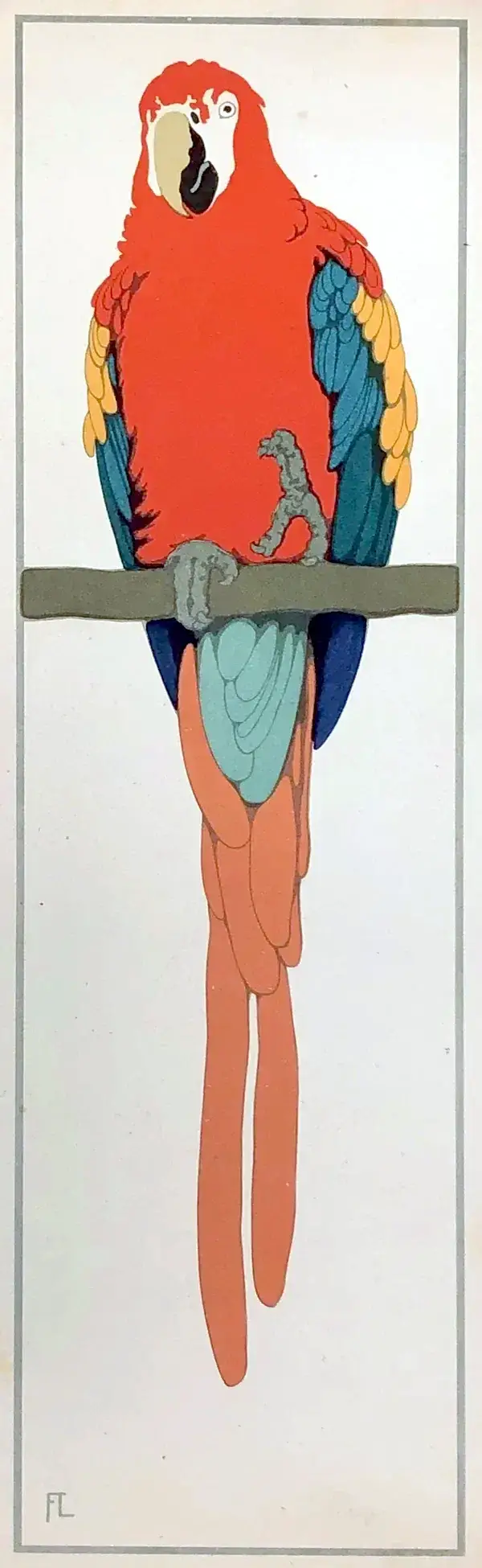 Fritz Lang (1877-1961 Germany)  Kleurenhoutsnede 'Geelvleugelara' 1930 Gesigneerd met potlood