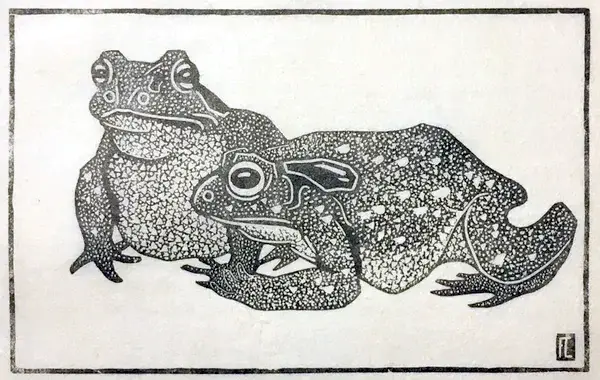 Fritz Lang (1877-1961 Germany)  Houtsnede 'Twee Padden - Zwei Kröten' ~1906
