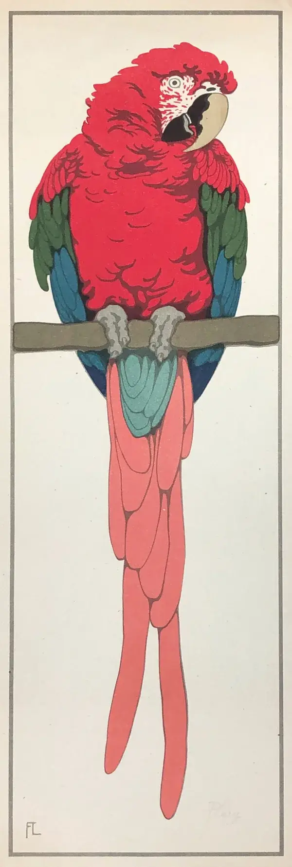 Fritz Lang (1877-1961 Germany)  Kleurenhoutsnede 'Geelvleugelara 1' 1930  Gesigneerd met potlood