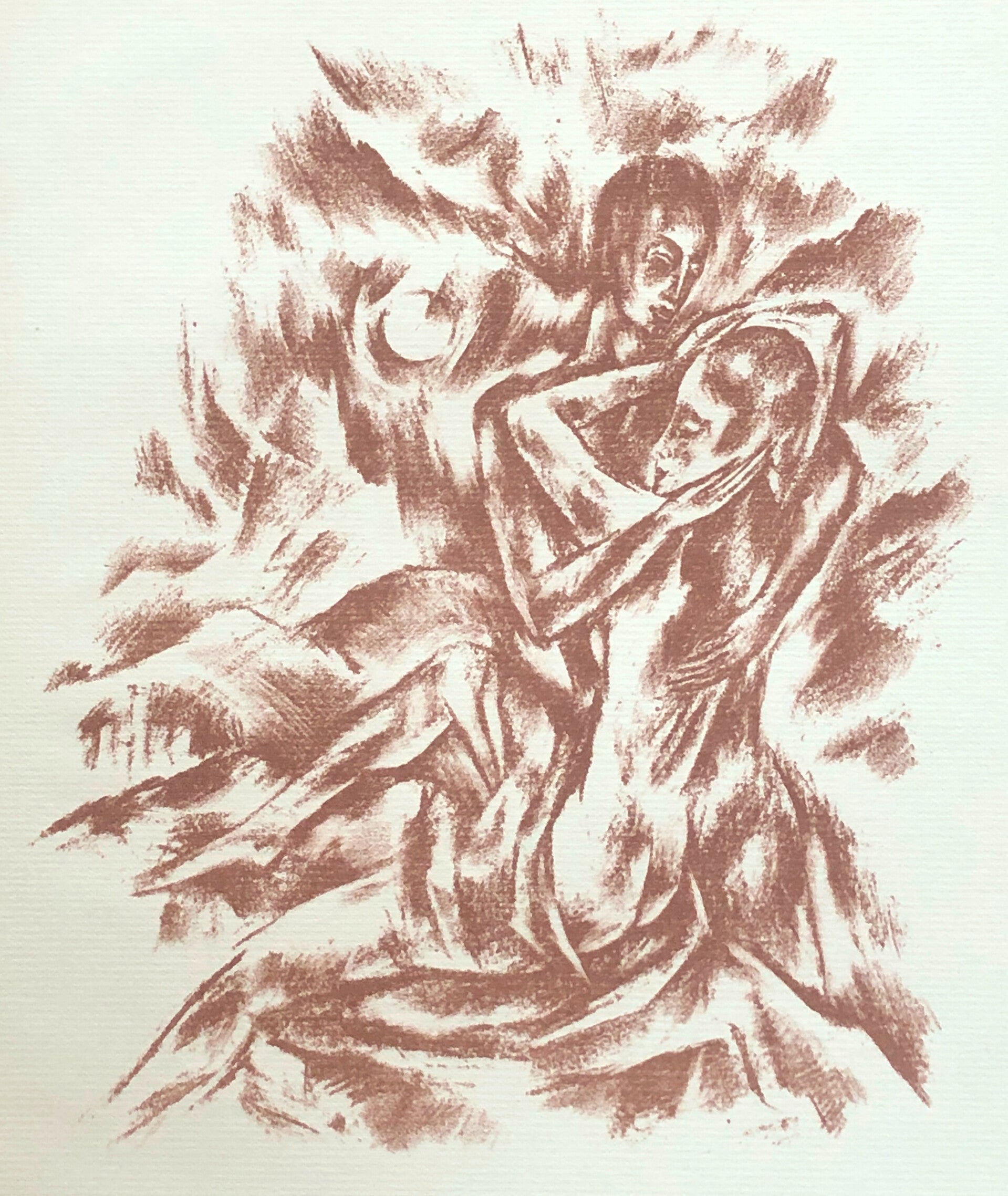 Georg Alexander Mathéy (1883-1968)  Lithografie 'Liefdespaar bij maan' ~1924