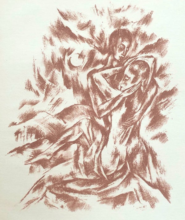 Georg Alexander Mathéy (1883-1968)  Lithografie 'Liefdespaar bij maan' ~1924