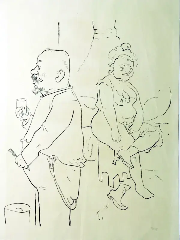 George Grosz (Berlin 1893-1959)  Lihographie 'Zu Hause (Pappi und Mammi)' 1922  Gesigneerd met potlood