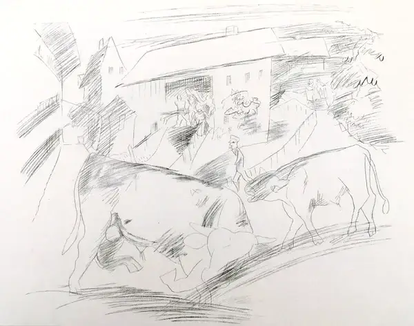 Rudolf Großmann (1882-1941)  Lithografie 'Kuhen' ~1925