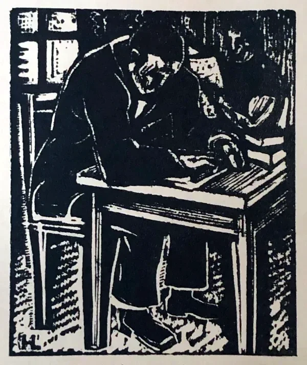 Hans Lasser (1891-1932)  Houtsnede ‘Leescafé' ~1925