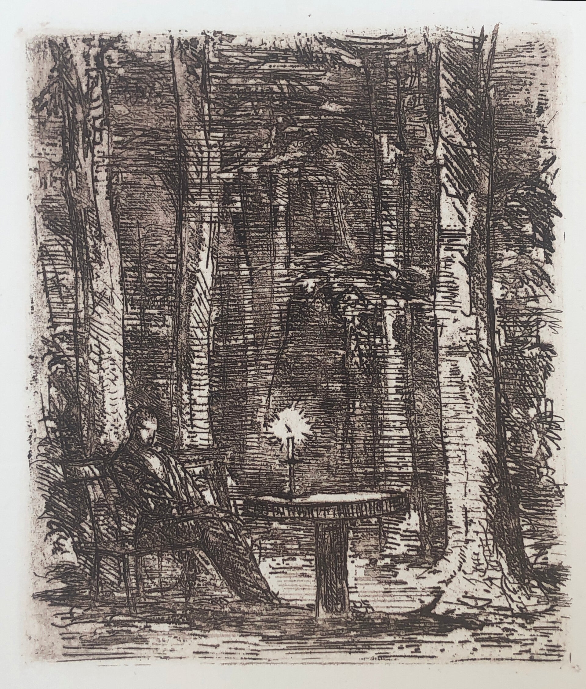 Hans Meid (1883-1957)  Ets 'Man bij kaarslicht' ~1925