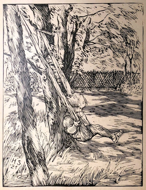 Hans Soltmann (1876-1955)  Houtsnede 'Schommelen' 1921