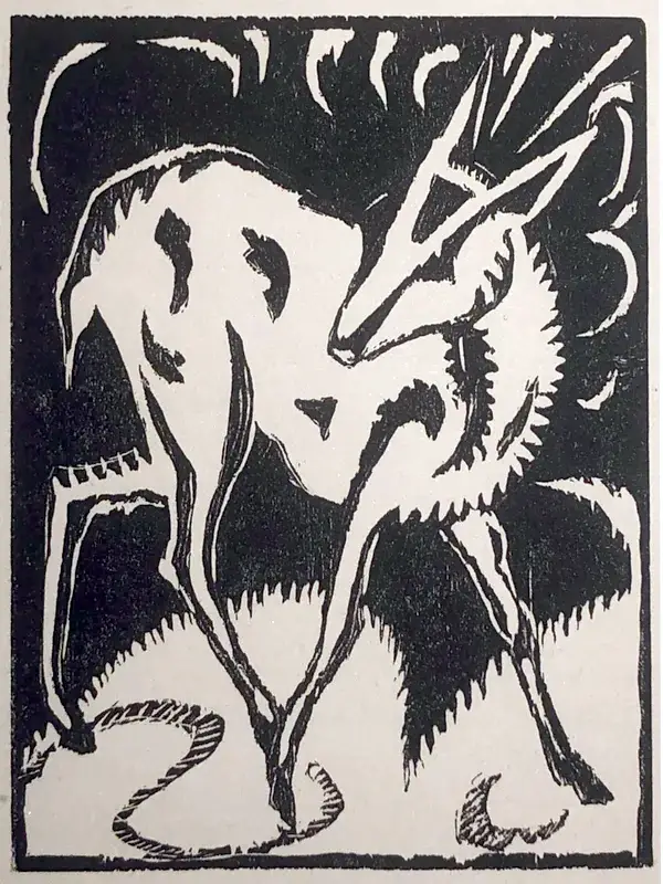 Helmuth Körber (1890-XX Berlin) Houtsnede 'Ree' ca. 1925