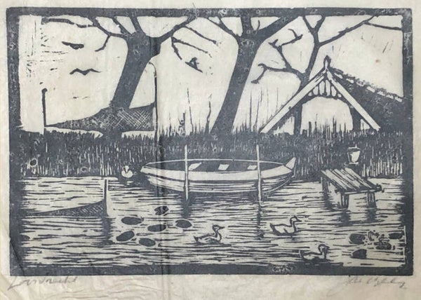 Jac de Beer (1888-1946)  Houtsnede 'Loosdrecht' ~1930.  Gesigneerd met potlood