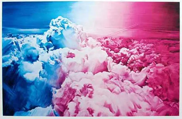 Jacques Monory (France 1924 - 2018)  Kleurenlithografie 'Clouds' ~1980   Gesigneerd met potlood