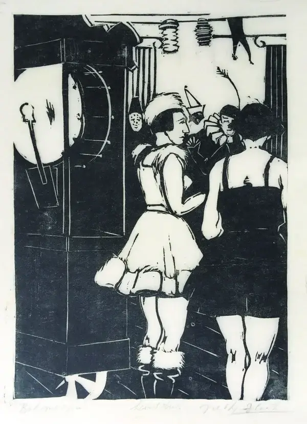 Netty (Jeannette) Haak (1902-1995)  Houtsnede 'Bal masque'~1925  Gesigneerd met potlood