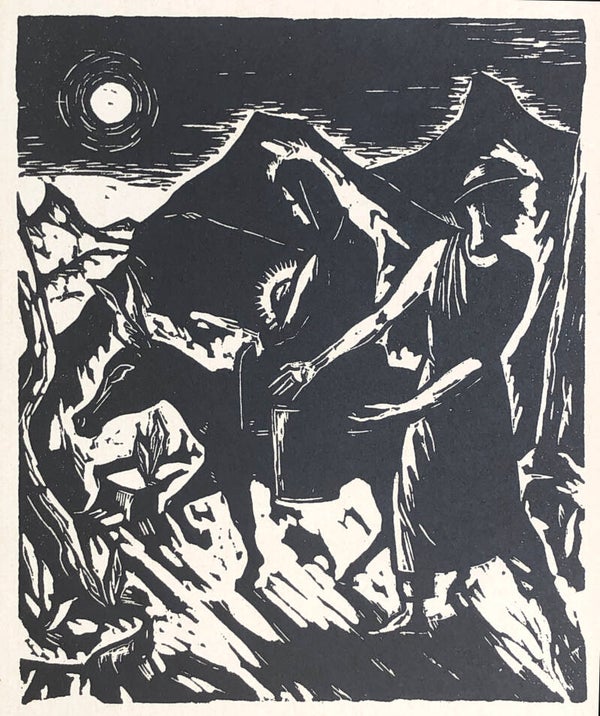 Carl (Karl) Barth (1899-1978)  Houtsnede 'Vlucht naar Egypte' 1925