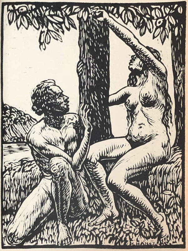 Karl Hänny (1879 -1972)  Houtsnede 'Adam en Eva' ~1925