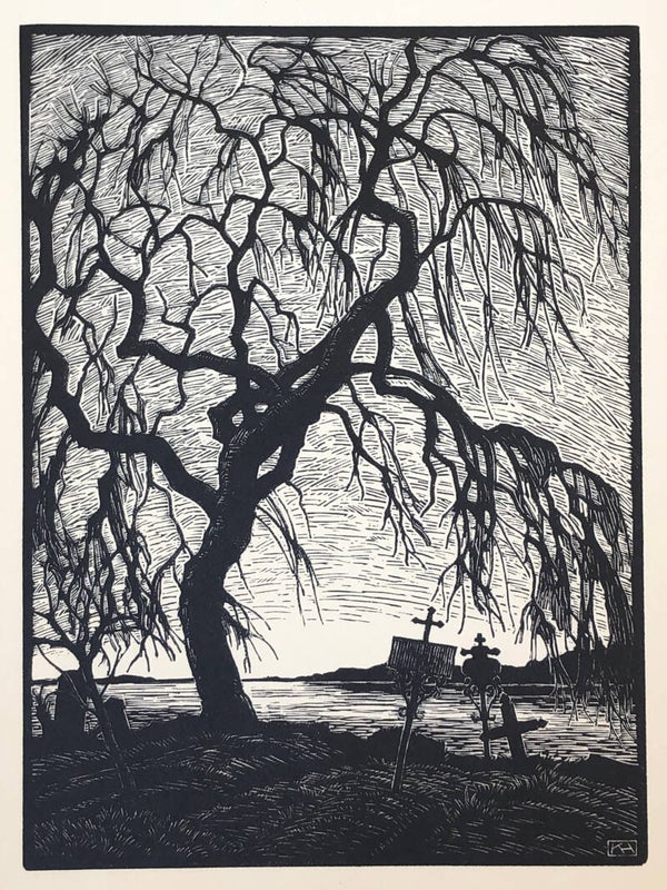 Karl Hennemann (1884-1972)  Houtsnede 'Treurwilg' 1925
