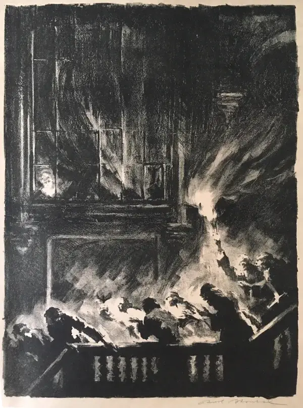 Karl Stratil (Germany 1894-1963)  Lithografie 'Feuer' 1912  Gesigneerd met potlood