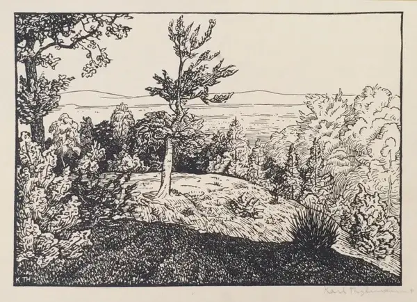 Karl Thylmann (1888-1916)  Houtsnede 'Woud met weide' ~1910  Gesigneerd met potlood