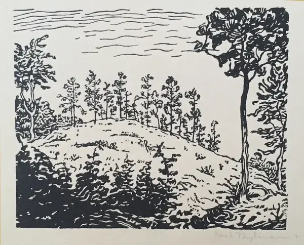 Karl Thylmann (1888-1916)  Houtsnede 'Woud met jonge opstand' ~1910  Gesigneerd met potlood