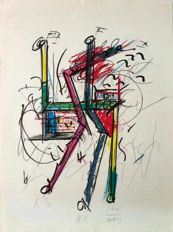 Keith Sonnier (USA 1941-2020)  Kleurenlithografie 'Untitled' 1981  Gesigneerd met potlood