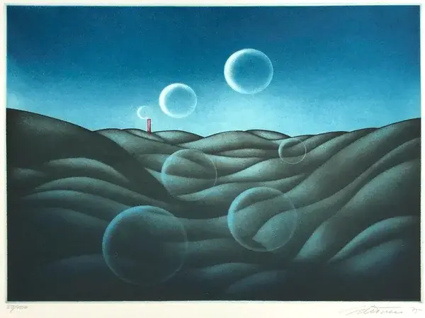 Kurt Schönen (Born Germany 1945)  Kleurenets ‘Toren met bellen’ 1975  Gesigneerd met potlood