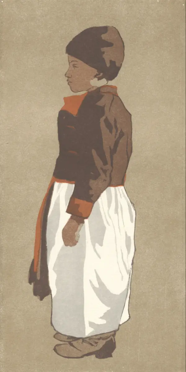 Leonhard Fanto (Wenen 1874-1940)  Kleurenhoutsnede 'Slowaakse meisje' ~1910