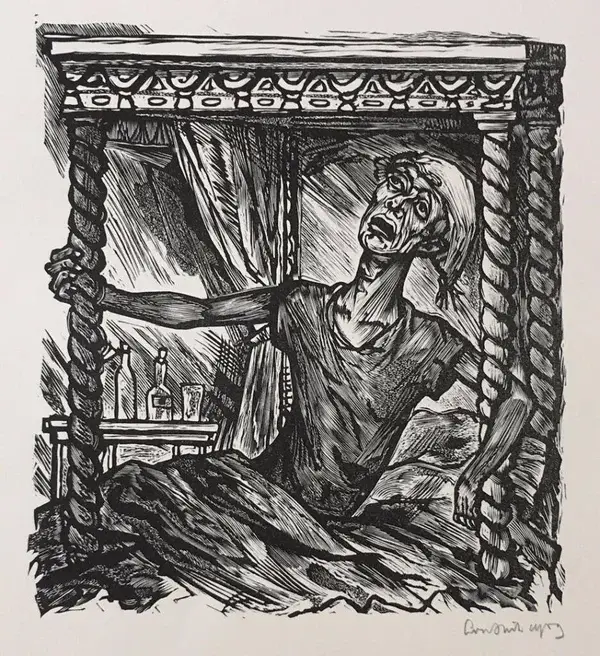 Lou Strik (1921–2001)  Houtsnede 'Opstaan' 1959  Gesigneerd met potlood