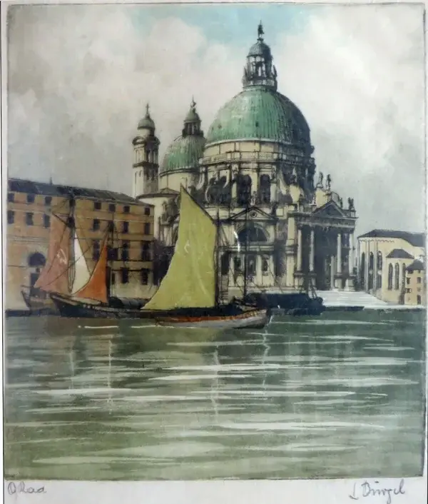 Ludwig Bürgel (Austia 1901-1972)*  Kleurenets ‘Venetie' ~1925  Gesigneerd potlood